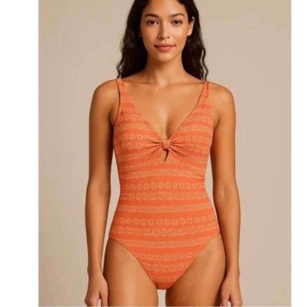 Robin Piccone Isla Plunge One Piece Swimsuit in Terracotta SZ 14 NWOT